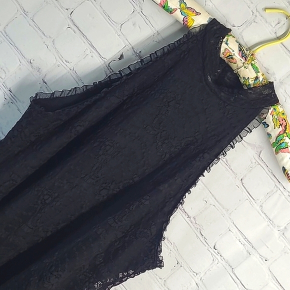 White Birch Goth Black Floral Lace Lined Tank Top Made in USA Womens Size Medium - Picture 5 of 16